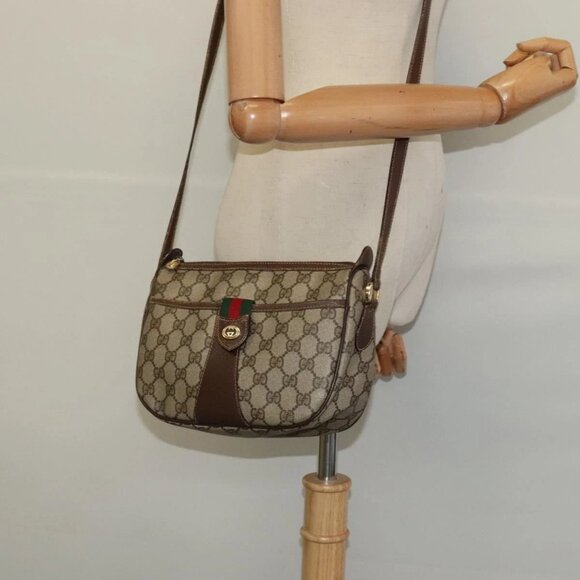GUCCI GG Supreme Web Sherry Line Shoulder Bag PVC Beige 89 02 032 Auth 121449 - Picture 1 of 16